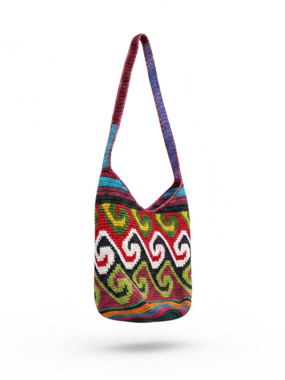 Handwoven Multicolor Patterned Shoulder Bag - Boho Knit Crossbody